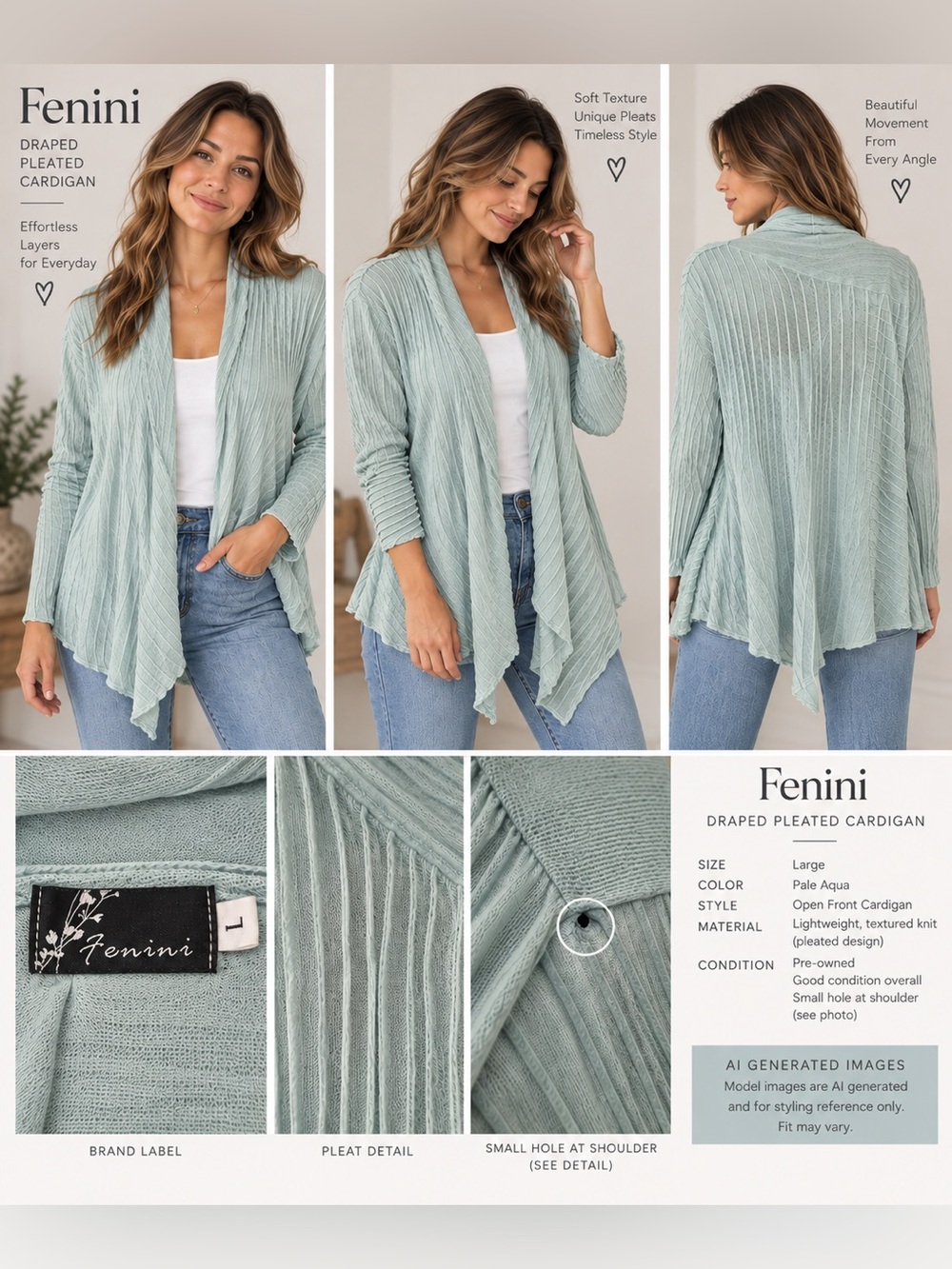 Anthropologie Fennini Pale Turquoise Draped Cardigan L
